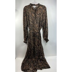 Fourteenth Place Dress Women's Sz XL Animal Print Ruffle Neck Sheer